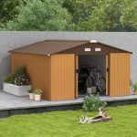 Outsunny Outdoor Storage Shed Yellow 11′ x 13′ Galvanized Steel - Image 9