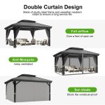 Patioslife Hardtop Pergola Gazebo Grey 10 ft×12 ft Aluminum Frame Galvanized Steel Roof - Image 8