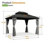 Patioslife Hardtop Pergola Gazebo Grey 10 ft×12 ft Aluminum Frame Galvanized Steel Roof - Image 7