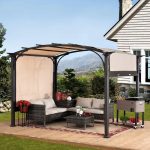 Pergola, Outdoor Steel Arched Pergola with Adjustable Canopy - Image 3