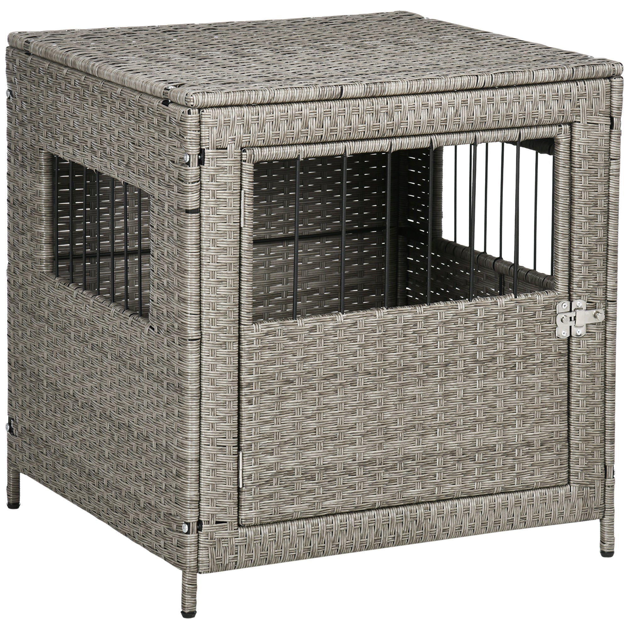 rattan-dog-crate-wicker-dog-cage-with-lockable-door-and-soft-washable-cushion-dog-kennel-furniture-for-small-sized-dogs-grey-6434737-1 Rattan Dog Crate, Wicker Dog Cage with Lockable Door and Soft Washable Cushion, Dog Kennel Furniture for Small Sized Dogs, Grey - Image 1