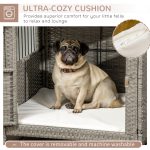 Rattan Dog Crate, Wicker Dog Cage with Lockable Door and Soft Washable Cushion, Dog Kennel Furniture for Small Sized Dogs, Grey - Image 2