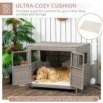 Rattan Dog Crate with Double Doors, Wicker Dog Cage with Soft Washable Cushion, Dog Kennel Furniture for Medium to Large Sized Dogs, Grey - Image 6