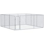 Silver Outdoor Dog Kennel Galvanized Chain Link Fence Heavy Duty Pet Run House Chicken Coop with Secure Lock Mesh Sidewalls for Backyard, Silver