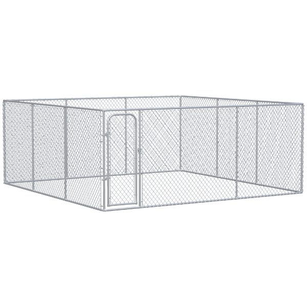 Silver Outdoor Dog Kennel Galvanized Chain Link Fence Heavy Duty Pet Run House Chicken Coop with Secure Lock Mesh Sidewalls for Backyard, Silver