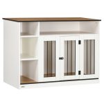 Small and Medium Dog Crate End Table with Extra Storage Space, Dog Crate Furniture with Large Tabletop, Pet Crate with Lockable Door, White