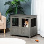 Stylish Dog Kennel, Wooden End Table Furniture with Cushion & Lockable Magnetic Doors, Small Size Pet Crate Indoor Animal Cage, Grey - Image 5