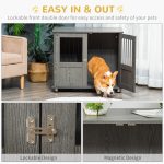 Stylish Dog Kennel, Wooden End Table Furniture with Cushion & Lockable Magnetic Doors, Small Size Pet Crate Indoor Animal Cage, Grey - Image 3