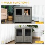 Stylish Dog Kennel, Wooden End Table Furniture with Cushion & Lockable Magnetic Doors, Small Size Pet Crate Indoor Animal Cage, Grey - Image 2