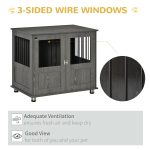 Stylish Dog Kennel, Wooden End Table Furniture with Cushion & Lockable Magnetic Doors, Small Size Pet Crate Indoor Animal Cage, Grey - Image 4