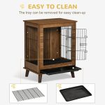 Stylish Dog Kennel, Wooden & Wire End Table Furniture with Cushion & Lockable Magnetic Doors, Small Size Pet Crate Indoor Animal Cage, Brown - Image 9