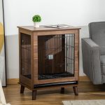 Stylish Dog Kennel, Wooden & Wire End Table Furniture with Cushion & Lockable Magnetic Doors, Small Size Pet Crate Indoor Animal Cage, Brown - Image 2
