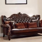 The Beaumont – Brown Faux Leather Sofa with Toss Pillows