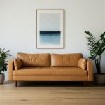 The Edisto – Tan Leather Sofa with Toss Pillows