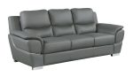 The Halston – 85" Gray Leather Sofa With Silver Legs - Image 2
