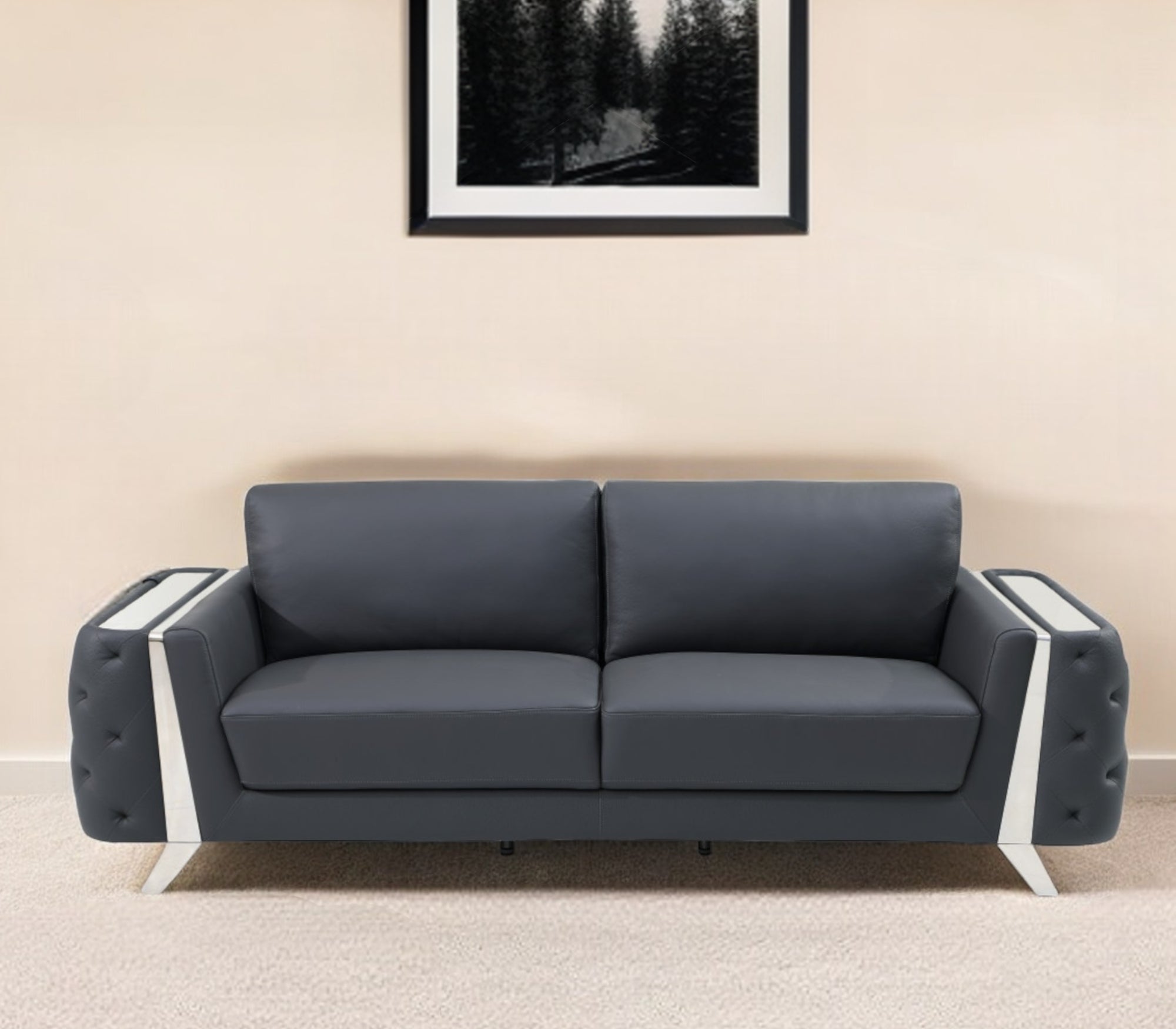 the-langford-gray-italian-leather-sofa-with-silver-legs-6588712-3 The Langford – Gray Italian Leather Sofa with Silver Legs - Image 1