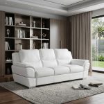 The Lena – White Leather Sofa with Silver Legs