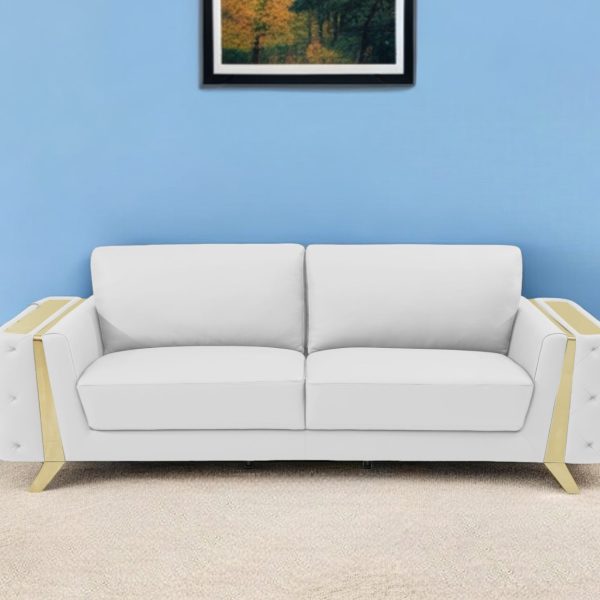 The Monroe – White Italian Leather Sofa with Gold Legs