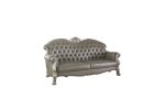 The Oryndal – 96" Bone Faux Leather Sofa with Toss Pillows & White Legs - Image 5