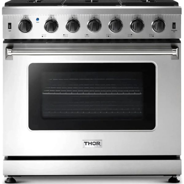 Thor Kitchen LRG3601U 36-Inch Professional Freestanding Gas Range with Convection Oven, Stainless Steel - Prioka