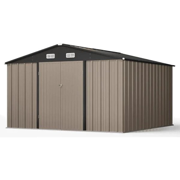 VEIKOUS 10 ft. x 10 ft. Outdoor Metal Storage Shed with Lockable Door and Vents, Gray - Prioka