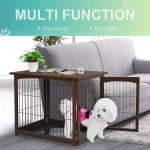 Wooden Decorative Dog Cage Pet Crate with Fence Side Table Small Animal House and Tabletop, Brown - Image 6