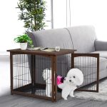 Wooden Decorative Dog Cage Pet Crate with Fence Side Table Small Animal House and Tabletop, Brown - Image 2