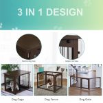 Wooden Decorative Dog Cage Pet Crate with Fence Side Table Small Animal House and Tabletop, Brown - Image 4
