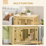 Wooden Dog Crate, Indoor Dog Kennels with Cushion Drawer Bowl Storage for Small Dogs, 37.5" x 23" x 27.5", Natural - Image 5