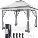 Yaheetech 11×11 Pop Up Gazebo Outdoor Canopy Shelter, Instant Patio Gazebo Sun Shade Canopy Tent with 4 Sandbags, 2 Tiers Roof & Mesh Netting for Lawn, Garden, Backyard & Deck, Gray