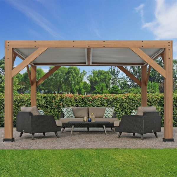 Yardistry Structures 13 x 11 ft Cedar Louvered Roof Pergola - Prioka